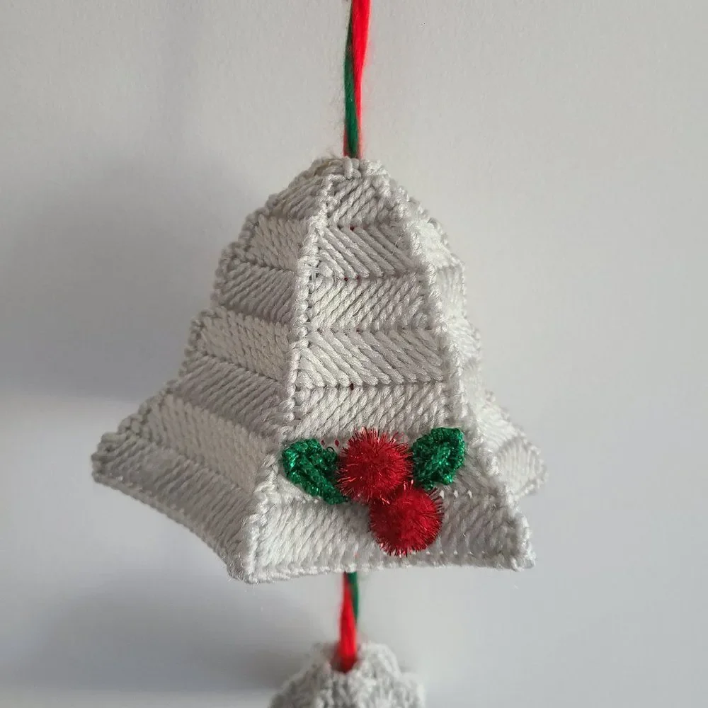 Vintage Plastic Canvas Silver Bells Holiday Hang-Up Mobile Ornament Decoration